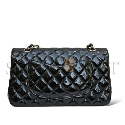 CHANEL MASTER PATENT SHINY BLACK MEDIUM CLASSIC FLAP BAG (25*15*7cm) 